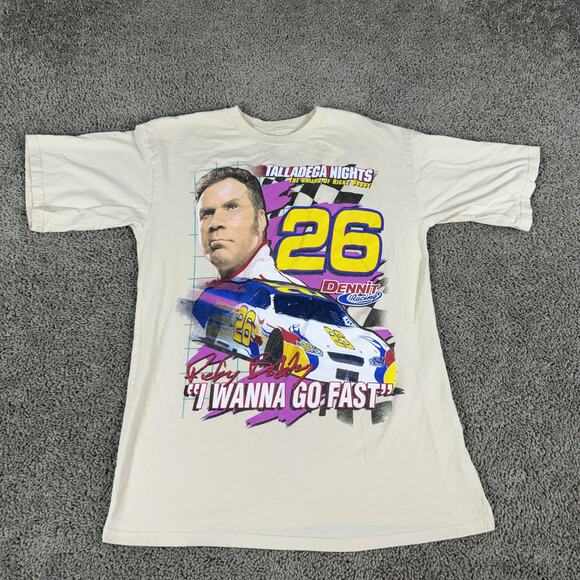 Talladega Nights Shirt Mens Large Beige Ricky Bobby I Wanna Go Fast - Picture 2 of 9